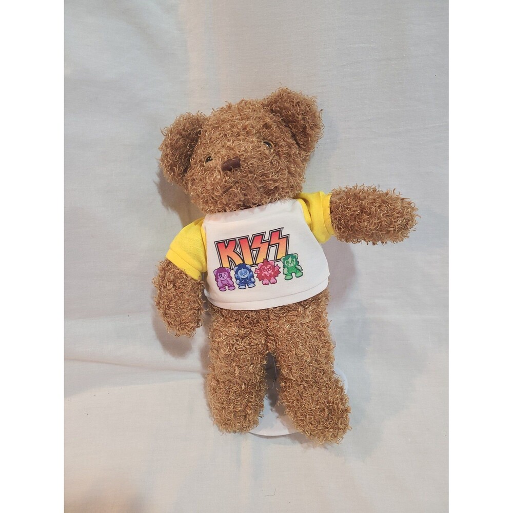 KISS on TOUR Steven Smith Stuffed 12" Brown Teddy Bear with White Shirt on Stand